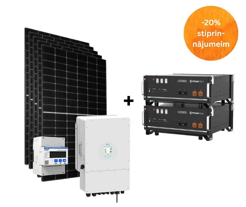 Komplekts: Deye SUN-12K-SG04LP3-EU 12kW komplekts ar saules paneļiem un akumulatoru