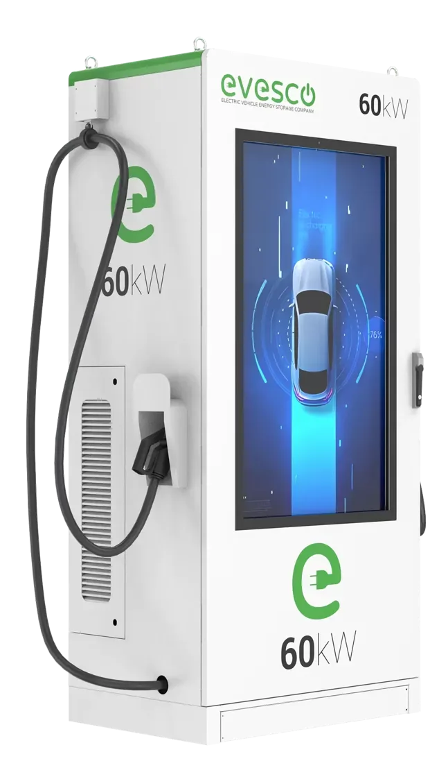 EVESCO 60 kW E-auto uzlādes stacija ar 55'' media ekrānu EVDC-60S-EU